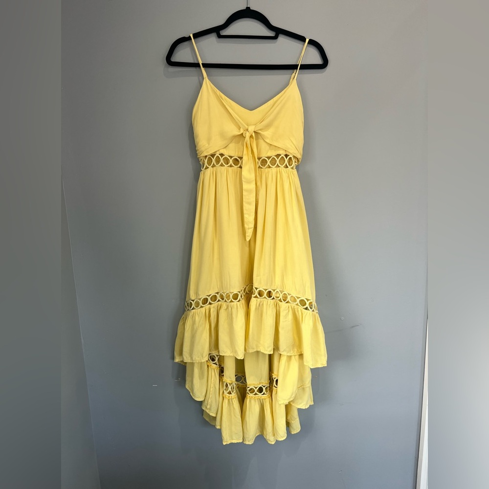 Main Strip Yellow High Low Summer Dress